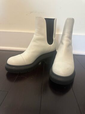 Stuart Weitzman White Chelsea Platform Ankle Boots